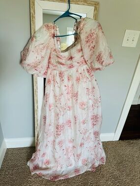 Floral Puff-Sleeve Maxi Dress - Pink